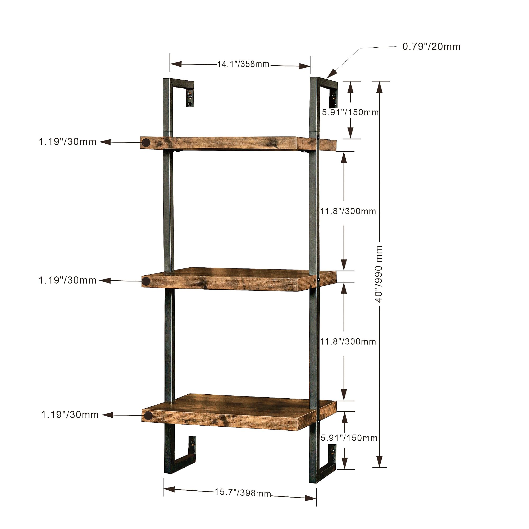 Wall Shelf Commercial Kitchen - Prateleiras Flutuantes de Parede de 3
