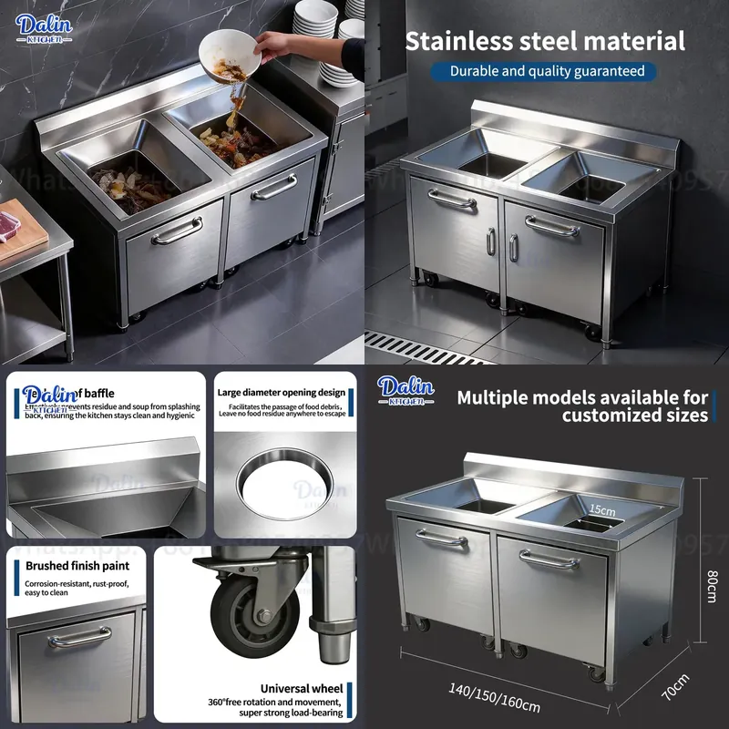 Commercial Kitchen Garbage Can - Lixeira Comercial de Aço Inoxidável 304